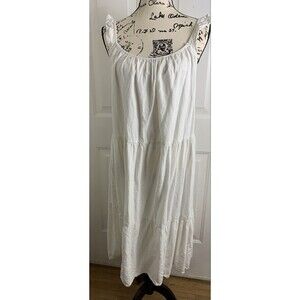 4Our Dreamers Dress M White Pullover Ruffle Sleeve Midi Linen Blend Sundress